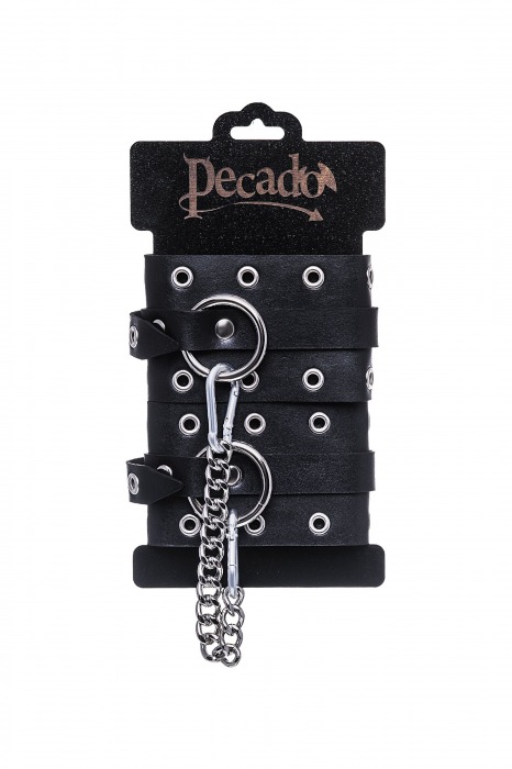 Черные кожаные однослойные оковы с люверсами - Pecado - купить с доставкой в Уссурийске
