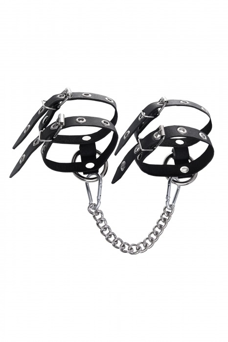 Черные однослойные кожаные оковы из двух ремешков - Pecado - купить с доставкой в Уссурийске