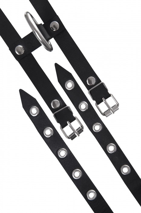 Черные однослойные кожаные оковы из двух ремешков - Pecado - купить с доставкой в Уссурийске