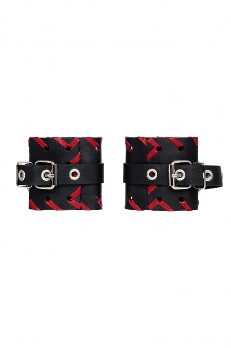 Черно-красные наручники из натуральной кожи - Pecado - купить с доставкой в Уссурийске