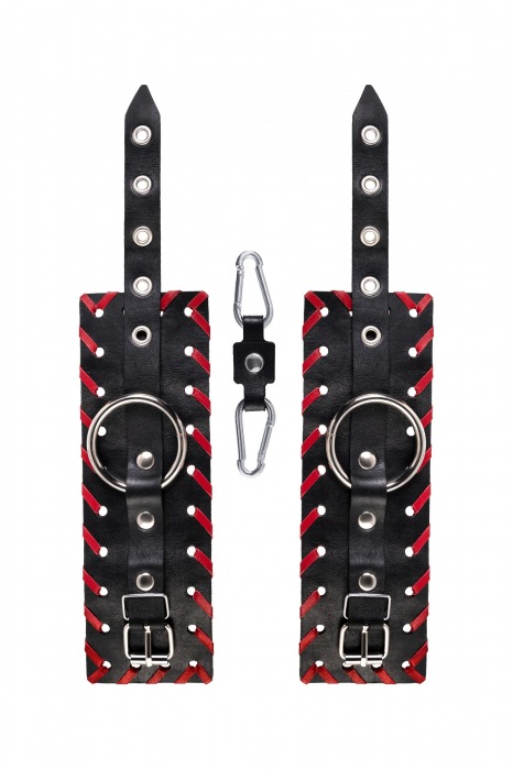 Черно-красные наручники из натуральной кожи - Pecado - купить с доставкой в Уссурийске