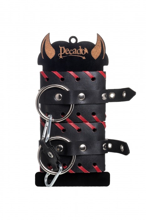 Черно-красные наручники из натуральной кожи - Pecado - купить с доставкой в Уссурийске