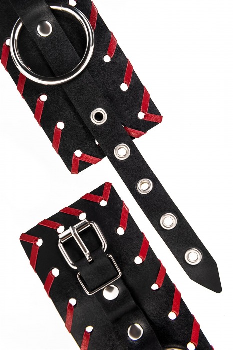 Черно-красные наручники из натуральной кожи - Pecado - купить с доставкой в Уссурийске