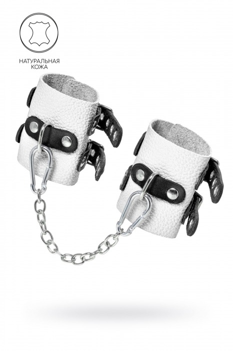 Бело-черные наручники с двумя ремешками и люверсами - Pecado - купить с доставкой в Уссурийске
