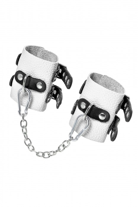 Бело-черные наручники с двумя ремешками и люверсами - Pecado - купить с доставкой в Уссурийске