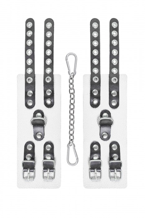 Бело-черные наручники с двумя ремешками и люверсами - Pecado - купить с доставкой в Уссурийске