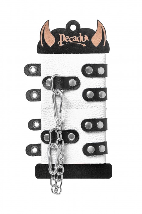 Бело-черные наручники с двумя ремешками и люверсами - Pecado - купить с доставкой в Уссурийске