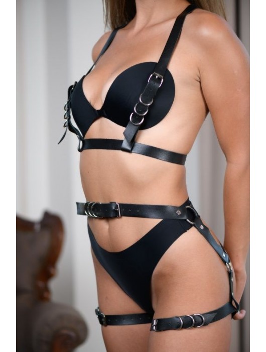 Черные гартеры из натуральной кожи с регулируемыми ремешками - БДСМ Арсенал - купить с доставкой в Уссурийске
