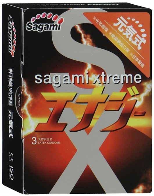 Презервативы Sagami Xtreme ENERGY с ароматом энергетика - 3 шт. - Sagami - купить с доставкой в Уссурийске