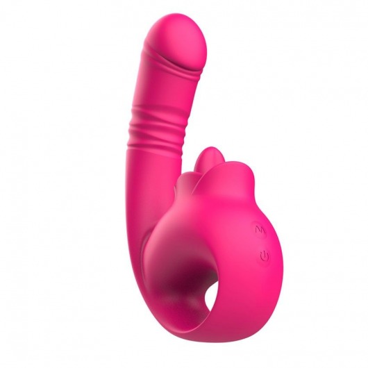 Розовый изогнутый вибратор с фрикциями - 19,7 см. - I-MOON