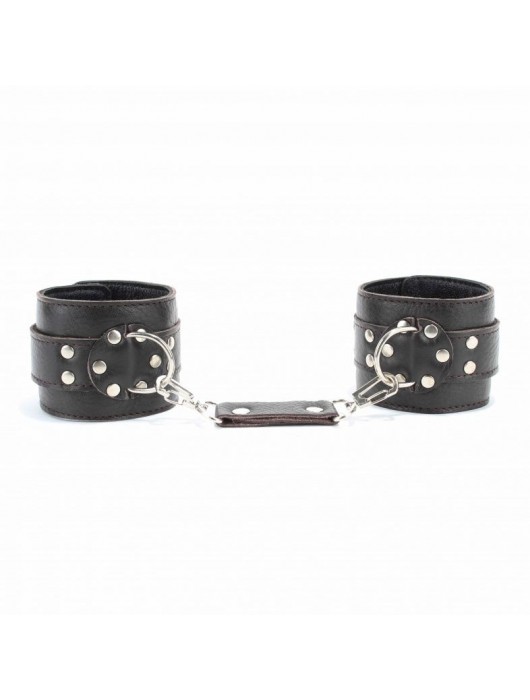 Коричневые оковы из мягкой кожи на металлической цепочке - БДСМ Арсенал - купить с доставкой в Уссурийске