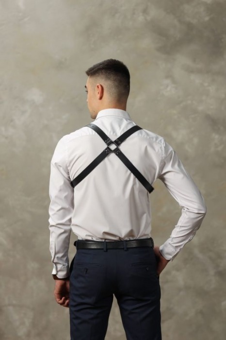 Черная мужская кожаная портупея №4 - БДСМ Арсенал - купить с доставкой в Уссурийске