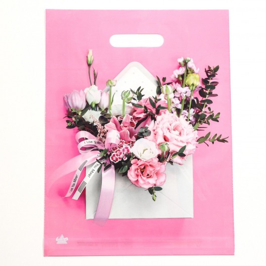 Розовый пакет с цветочным принтом и вырубной ручкой (40х31 см) - Сима-Ленд - купить с доставкой в Уссурийске