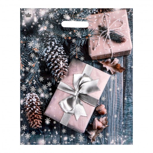 Новогодний пакет с принтом в виде подарков и вырубной ручкой (45х38 см) - Сима-Ленд - купить с доставкой в Уссурийске