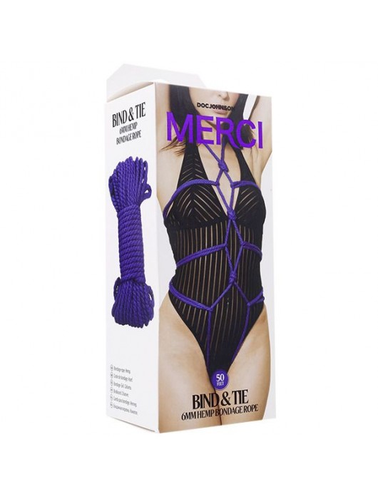 Фиолетовая верёвка для связывания и фиксации Bind Tie - 15,24 м. - Doc Johnson - купить с доставкой в Уссурийске