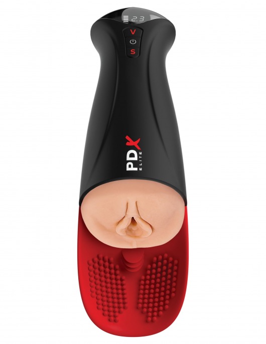 Телесный мастурбатор-вагина в черной колбе с вибрацией Fuck-O-Matic Pro XL - Pipedream - в Уссурийске купить с доставкой