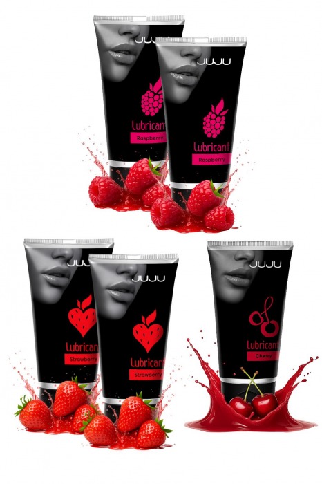 Набор из 5 съедобных лубрикантов JUJU (клубника х 2, малина х 2, вишня) - JuJu - купить с доставкой в Уссурийске
