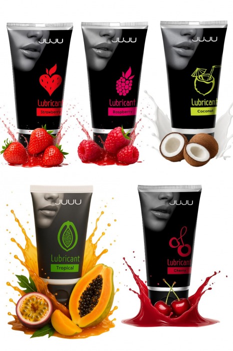 Набор из 5 съедобных лубрикантов JUJU (клубника, малина, тропические фрукты, вишня, кокос) - JuJu - купить с доставкой в Уссурийске