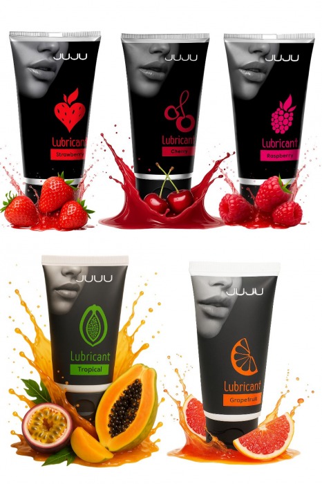 Набор из 5 съедобных лубрикантов JUJU (клубника, малина, тропические фрукты, вишня, грейпфрут) - JuJu - купить с доставкой в Уссурийске