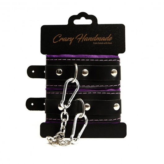 Черно-фиолетовые скругленные наручники с мягкой подкладкой - Crazy Handmade - купить с доставкой в Уссурийске