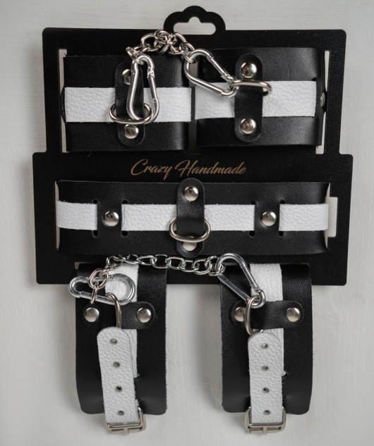 Набор фиксаторов из черной и белой натуральной кожи - Crazy Handmade - купить с доставкой в Уссурийске