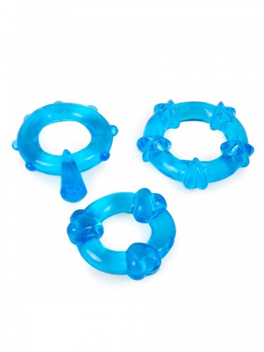 Набор из 3 синих эрекционных колец с различным рельефом - Erowoman-Eroman - в Уссурийске купить с доставкой