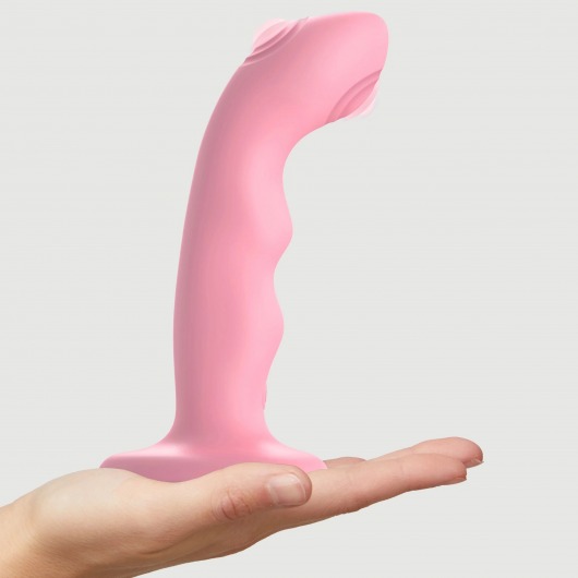 Розовая насадка-стимулятор Strap-On-Me Tapping Dildo Wave - Strap-on-me - купить с доставкой в Уссурийске