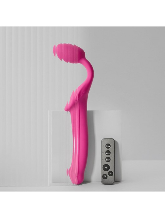 Ярко-розовый безремневой страпон Strap-on-me Vibrating Bendable Strap-On size XL - Strap-on-me - купить с доставкой в Уссурийске