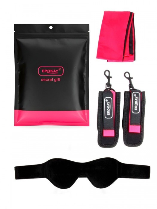 Черно-розовый эротический набор: маска, наручники и повязка - Erokay - купить с доставкой в Уссурийске
