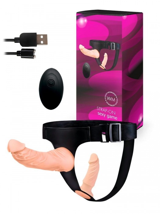 Женский страпон с 2 насадками, вибрацией и пультом ДУ - Erowoman-Eroman - купить с доставкой в Уссурийске