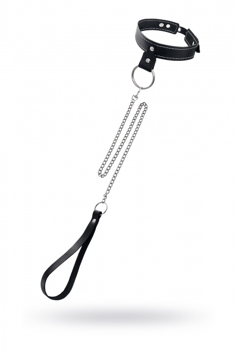 Черный узкий однослойный ошейник с серебристым поводком-цепочкой - Pecado - купить с доставкой в Уссурийске