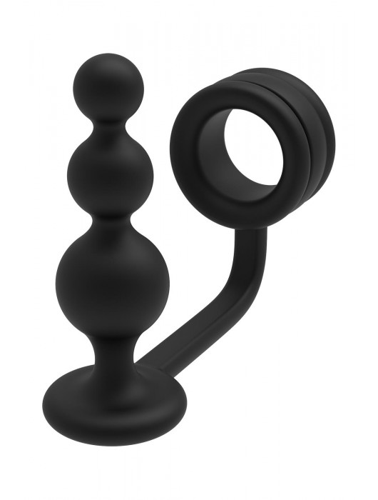 Черное эрекционное кольцо с анальной елочкой Cockring With Beaded Anal Plug - Dream Toys - в Уссурийске купить с доставкой