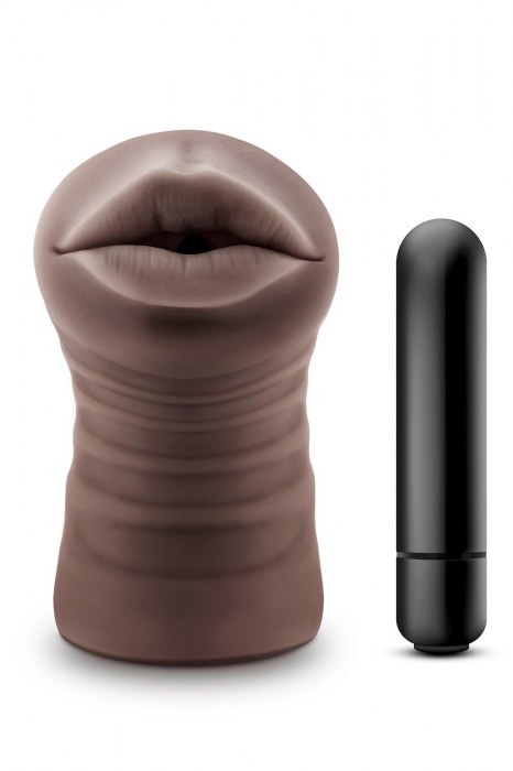 Коричневый мастурбатор-ротик Krystal Vibrating Masturbator - Blush Novelties - в Уссурийске купить с доставкой