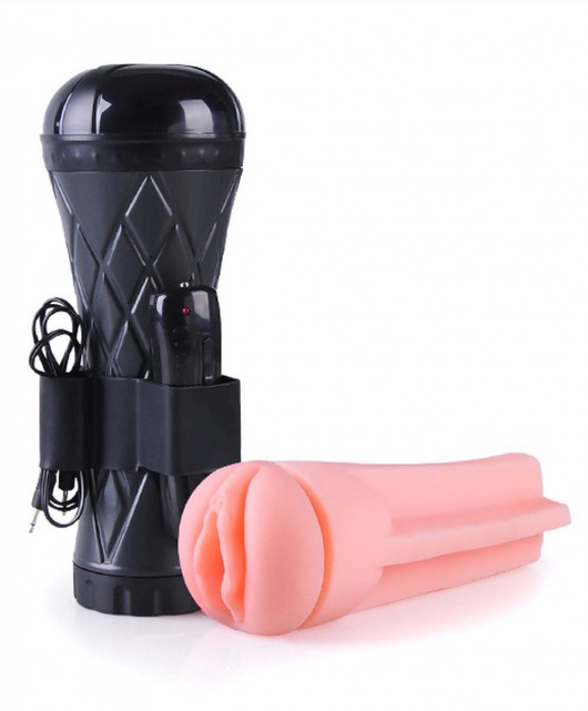 Телесный мастурбатор-вагина в черной колбе с вибрацией - Boys of Toys - в Уссурийске купить с доставкой