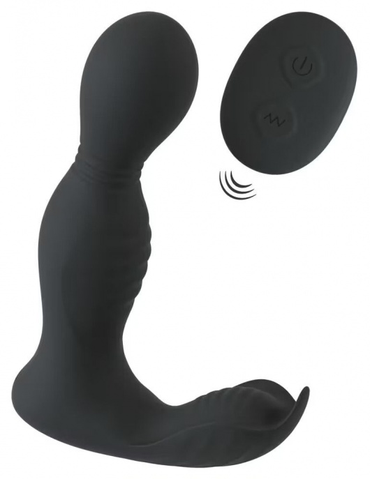 Черная анальная пробка с вибрацией, вращением и пультом ДУ RC Butt Plug with 2 Functions - Orion - в Уссурийске купить с доставкой