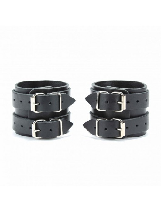 Широкие черные наручники с двумя ремешками - БДСМ Арсенал - купить с доставкой в Уссурийске