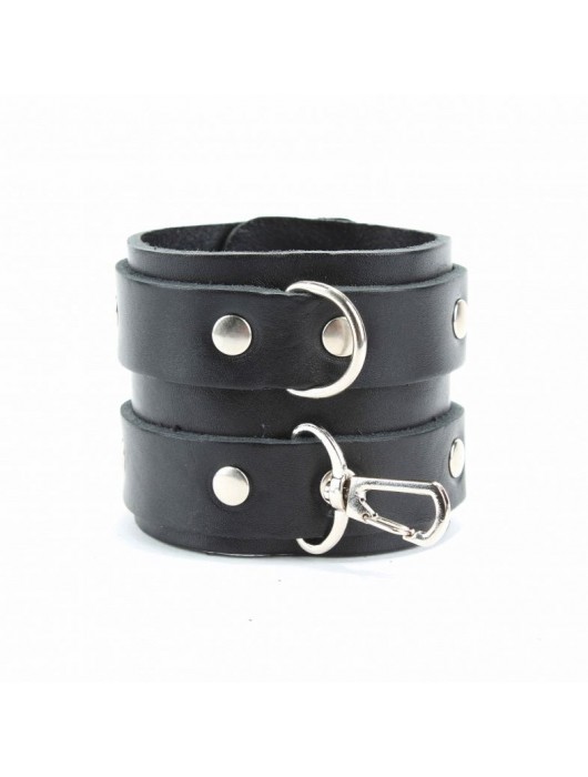 Широкие черные наручники с двумя ремешками - БДСМ Арсенал - купить с доставкой в Уссурийске