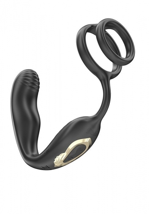 Черная анальная пробка с вращением и эрекционными кольцами - Ibiza - в Уссурийске купить с доставкой