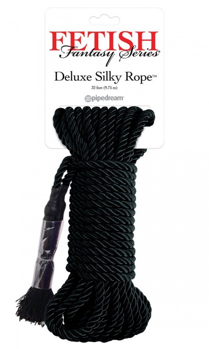 Черная веревка для фиксации Deluxe Silky Rope - 9,75 м. - Pipedream - купить с доставкой в Уссурийске