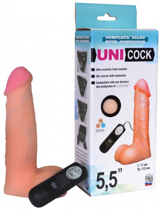 Фаллическая насадка Харнесс UNICOCK 5,5  с вибрацией - 17 см. - LOVETOY (А-Полимер) - купить с доставкой в Уссурийске