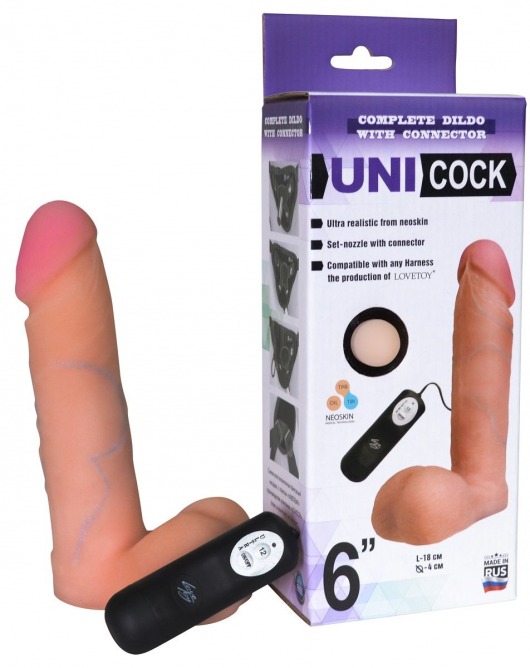 Фаллическая насадка Харнесс UNICOCK 6  с вибрацией - 18 см. - LOVETOY (А-Полимер) - купить с доставкой в Уссурийске