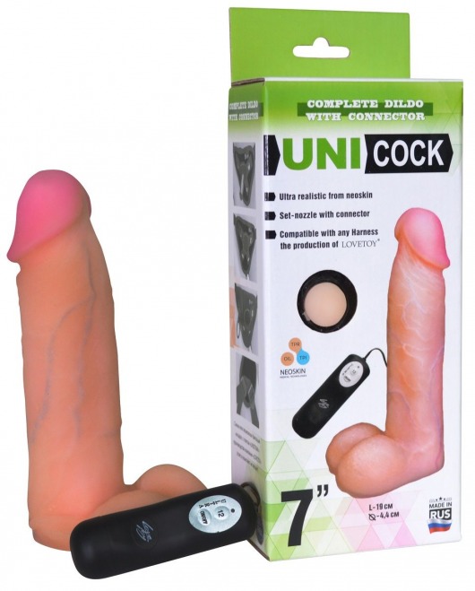 Фаллическая насадка Харнесс UNICOCK 7  с вибрацией - 19 см. - LOVETOY (А-Полимер) - купить с доставкой в Уссурийске