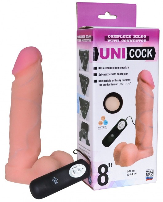 Фаллическая насадка Харнесс UNICOCK 8  с вибрацией - 20 см. - LOVETOY (А-Полимер) - купить с доставкой в Уссурийске