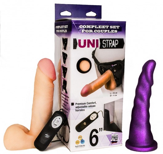 Вибрострапон с двумя насадками UniStrap - 18 и 18 см. - LOVETOY (А-Полимер) - купить с доставкой в Уссурийске