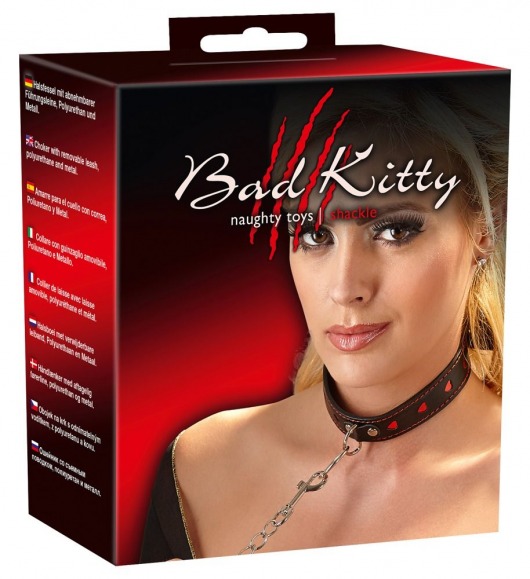 Узкий ошейник с сердечками и поводком-цепочкой - Orion - купить с доставкой в Уссурийске