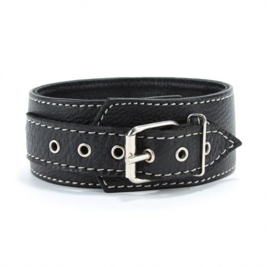 Черный кожаный ошейник с петлёй для поводка - БДСМ Арсенал - купить с доставкой в Уссурийске