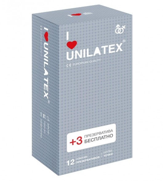 Презервативы с точками Unilatex Dotted - 12 шт. + 3 шт. в подарок - Unilatex - купить с доставкой в Уссурийске