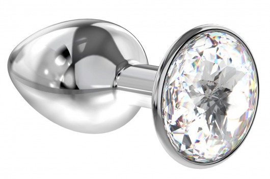 Малая серебристая анальная пробка Diamond Clear Sparkle Small с прозрачным кристаллом - 7 см. - Lola Games - купить с доставкой в Уссурийске