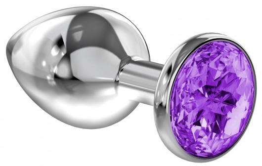 Малая серебристая анальная пробка Diamond Purple Sparkle Small с фиолетовым кристаллом - 7 см. - Lola Games - купить с доставкой в Уссурийске
