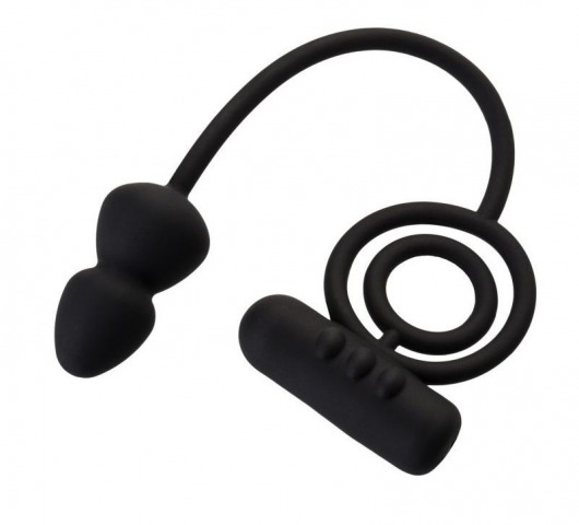 Чёрное эрекционное кольцо с вибропулькой и анальным хвостом - Erotist Adult Toys - в Уссурийске купить с доставкой